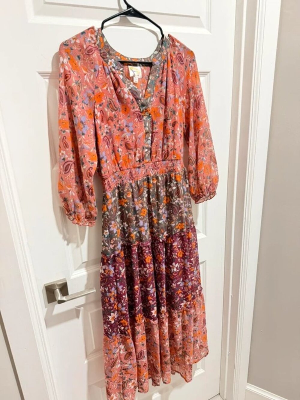 Fig & Flower Mixed Boho Floral Tiered Maxi Dress